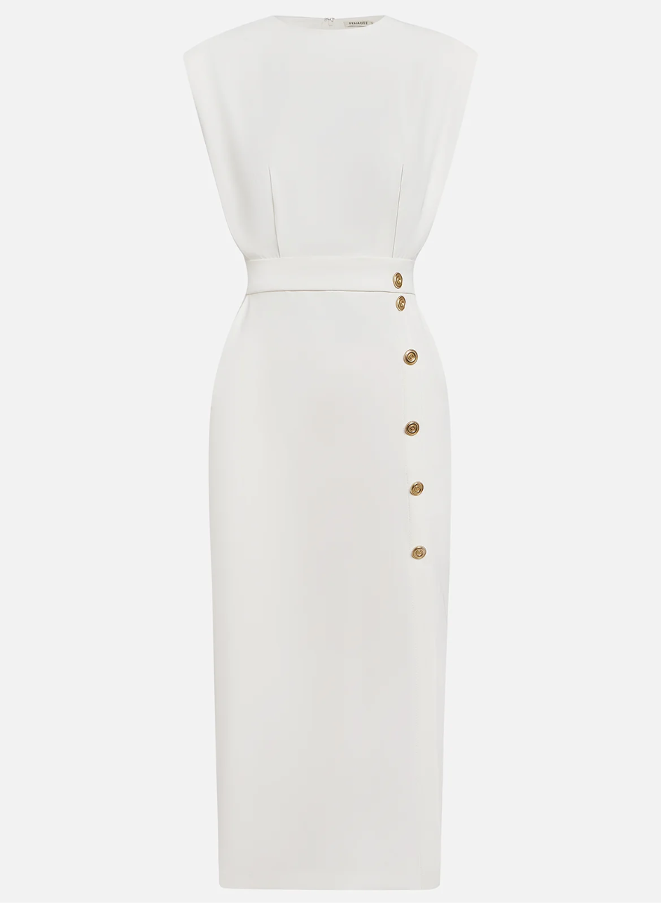 Chloé | Robe Midi Ajustée Avec Boutons Dorés