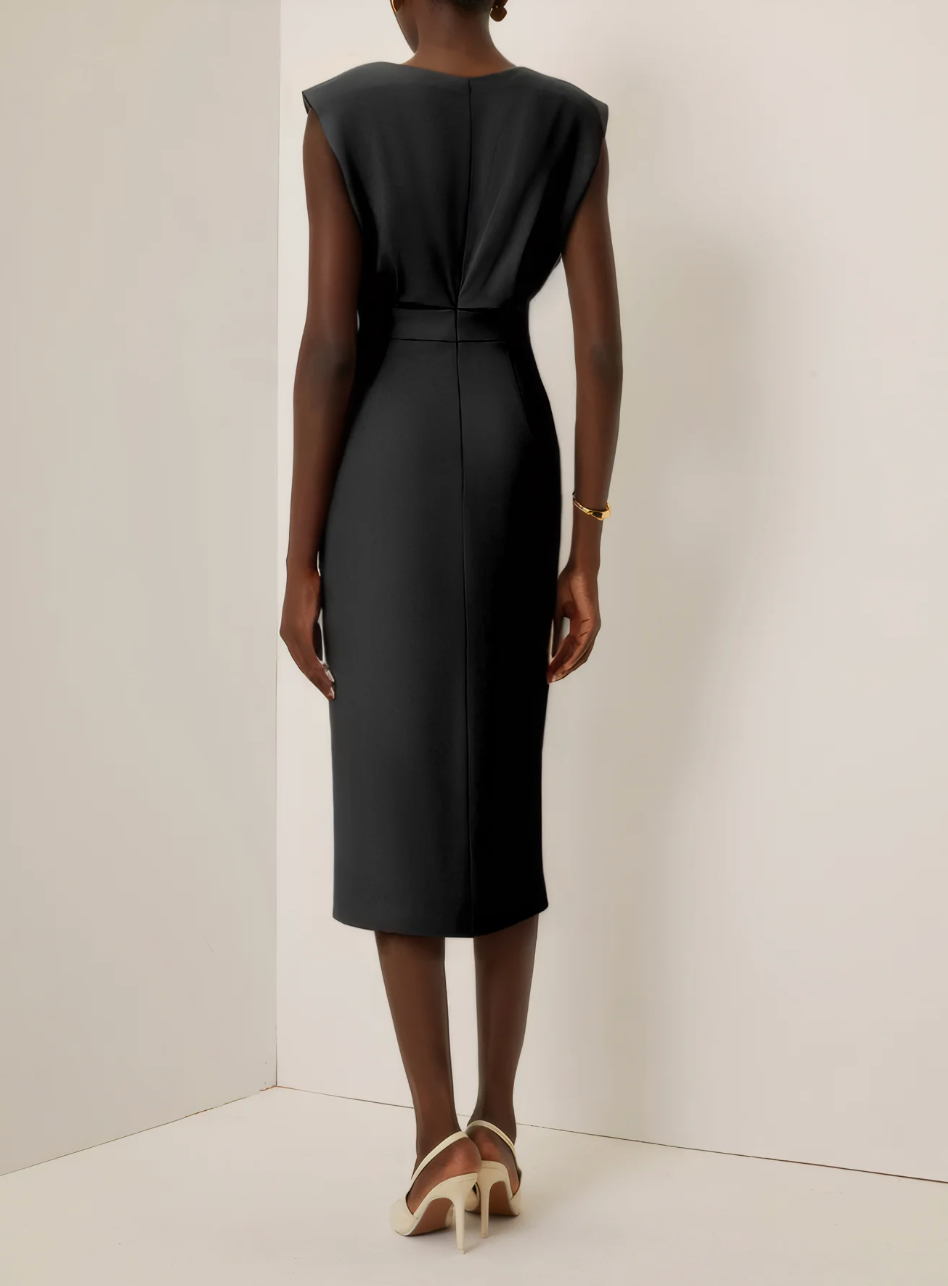 Chloé | Robe Midi Ajustée Avec Boutons Dorés