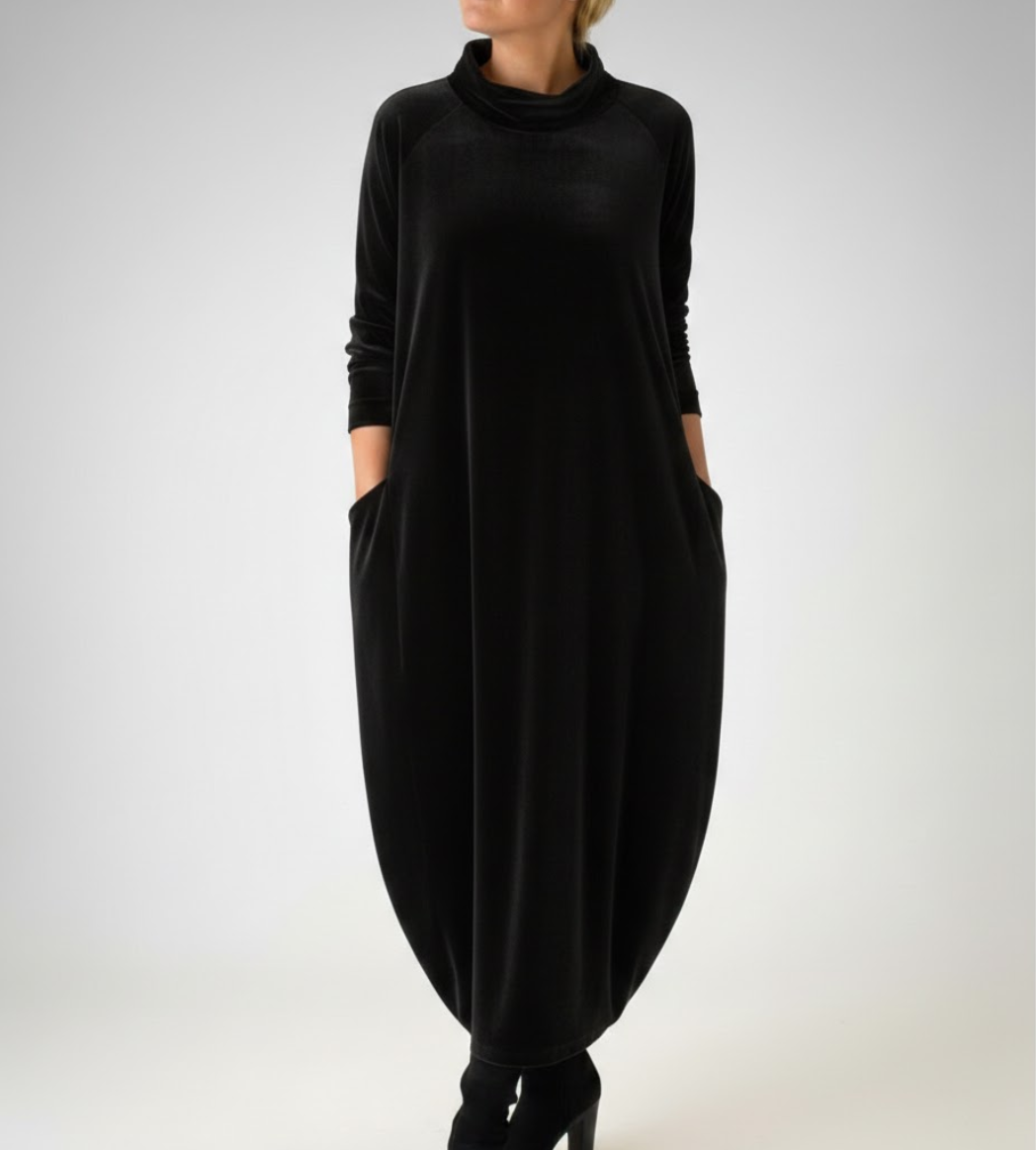 Françoise | Robe douce à col montant avec poches – Élégance confortable