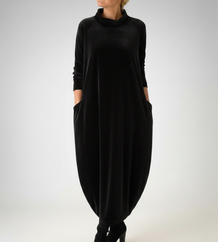 Françoise | Robe douce à col montant avec poches – Élégance confortable