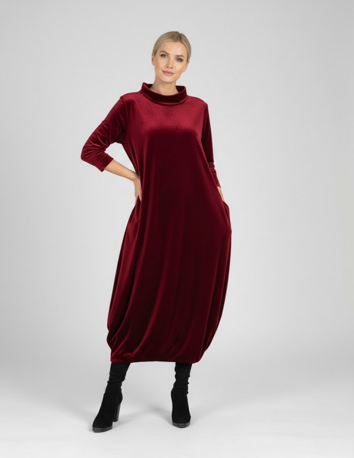 Françoise | Robe douce à col montant avec poches – Élégance confortable