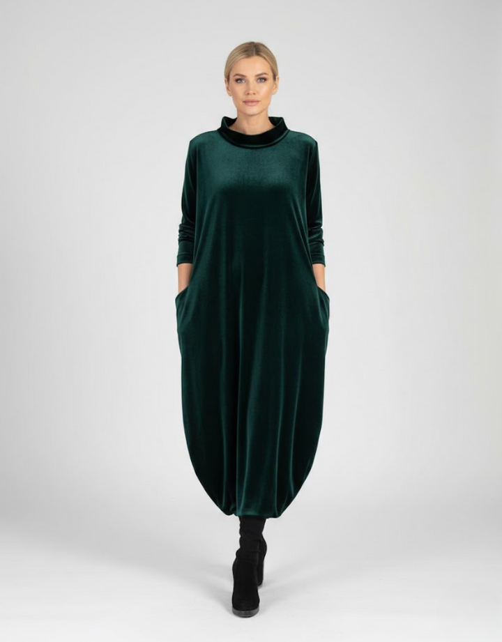 Françoise | Robe douce à col montant avec poches – Élégance confortable