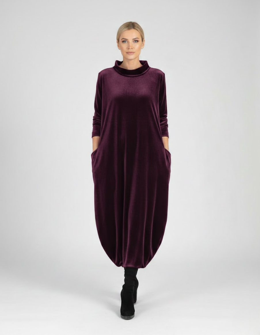 Françoise | Robe douce à col montant avec poches – Élégance confortable